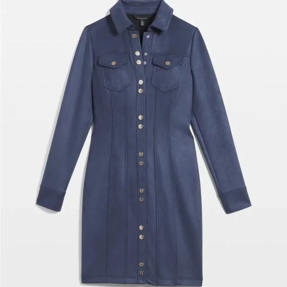 White House Black Market (WHBM) Long Sleeve Faux Suede Shacket Dress - Picture 5 of 12